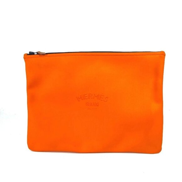 HERMES Neoban Flat Pouch GM clutch bag bag Pouch polyamide Orange - Picture 1 of 11